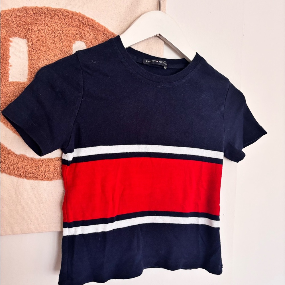 Brandy Melville Navy and Red Striped T-Shirt